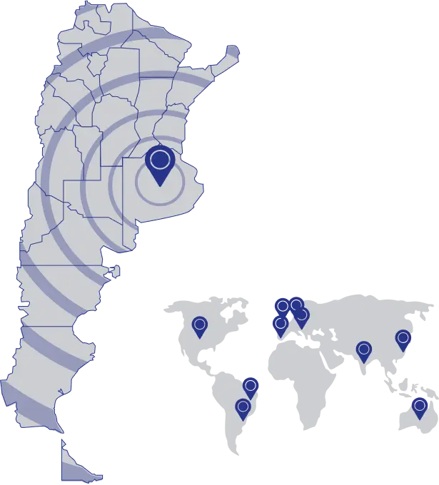 Mapa con ubicación de la empresa a nivel nacional y a nivel mundial